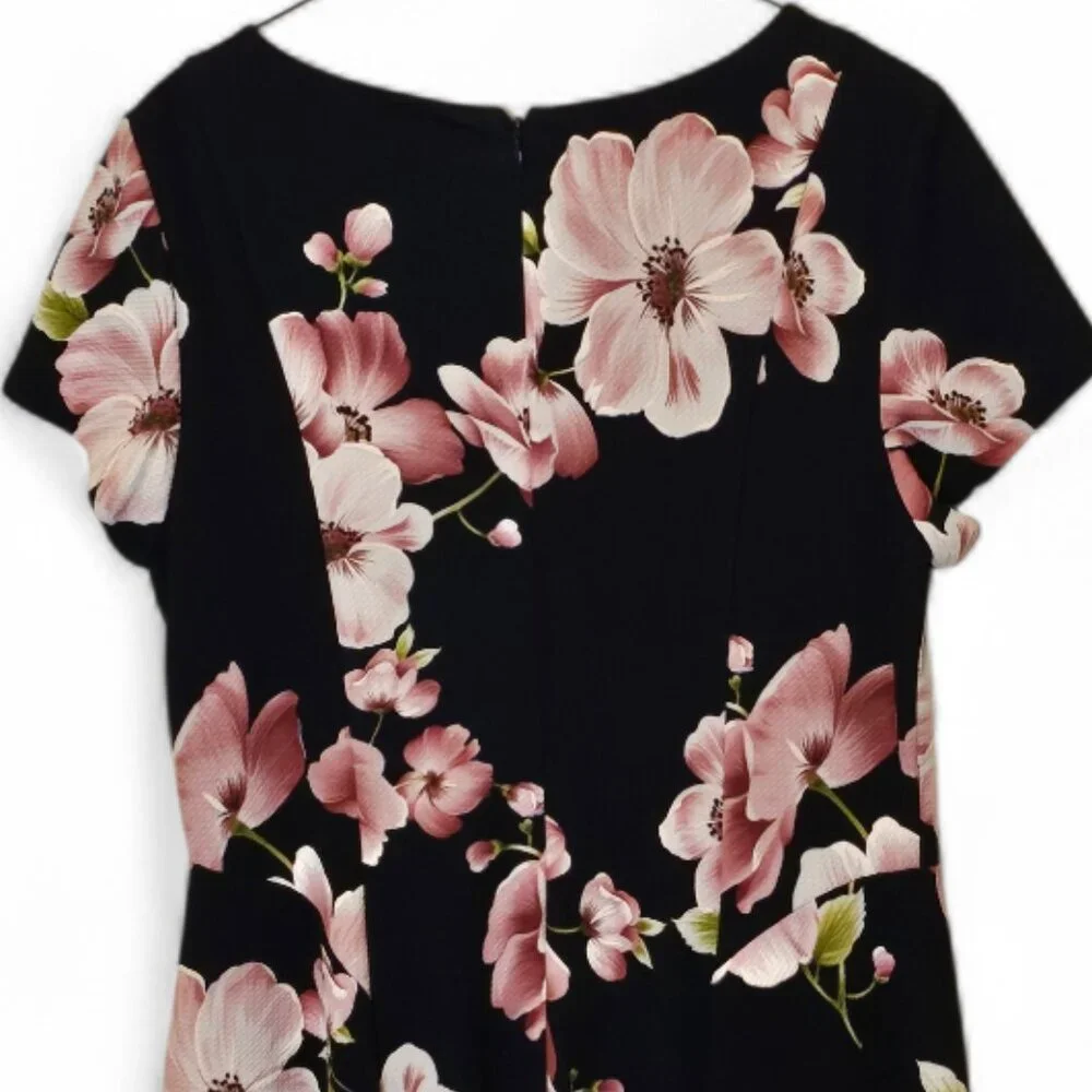 Jessica Howard Floral Dress Size 14 Black Pink Fit Flare Wedding Guest Cocktail